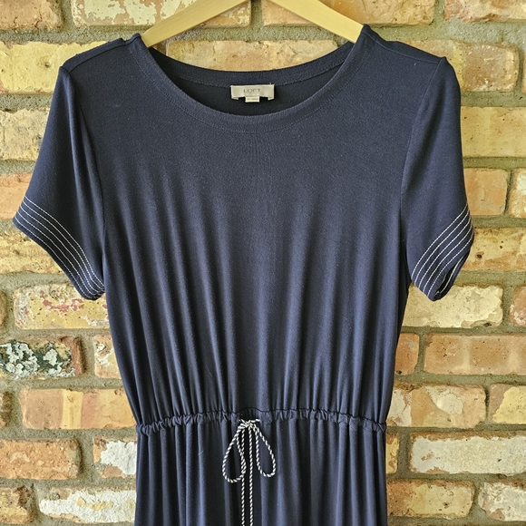 Navy Blue Short Sleeve T-shirt Dress with Drawstring Waist - Picture 6 of 11